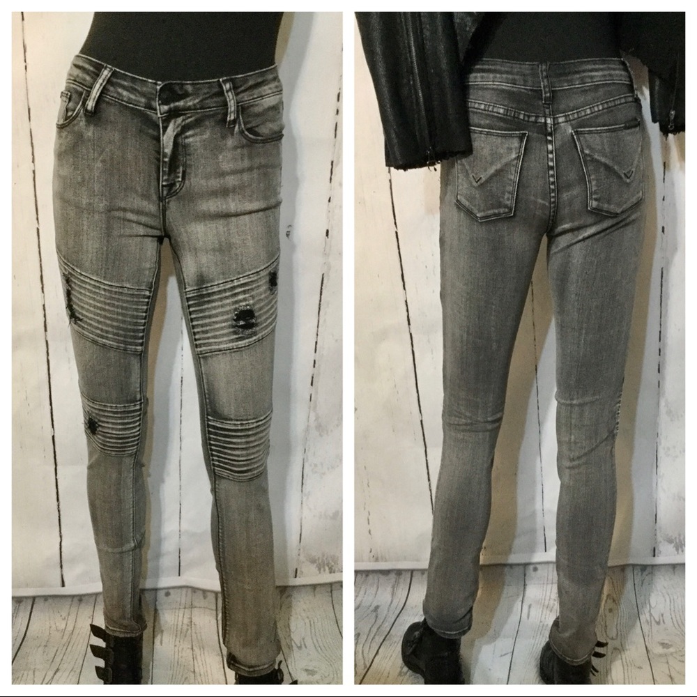 HUDSON Gray Moto Distressed Jeans Size 16